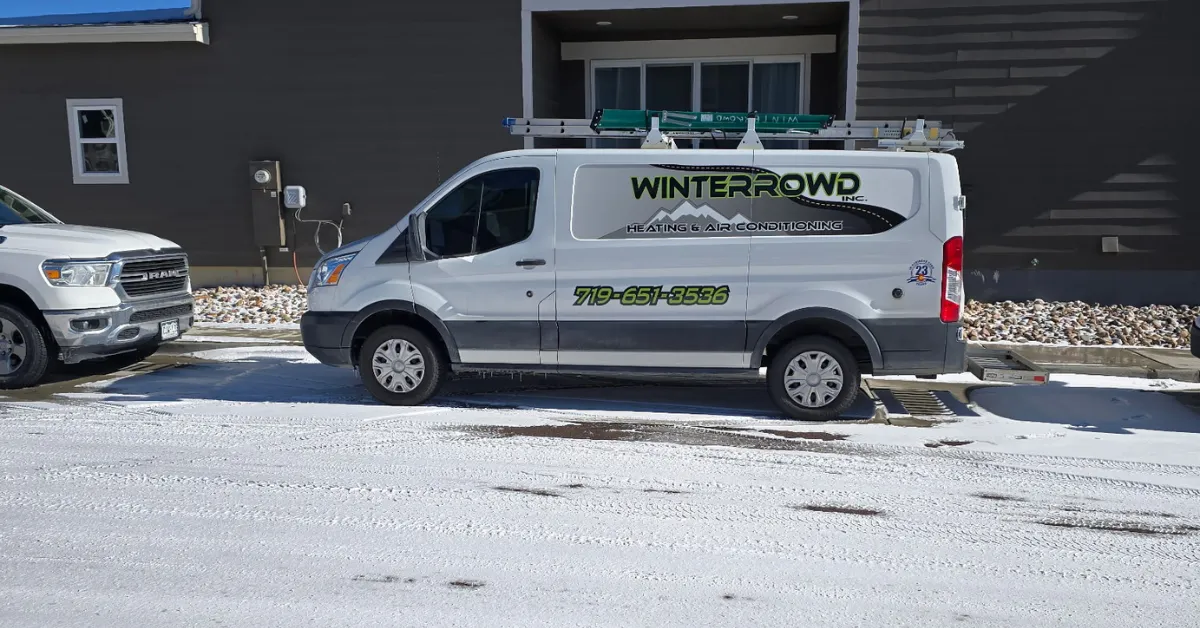 Service van parked in snowy area